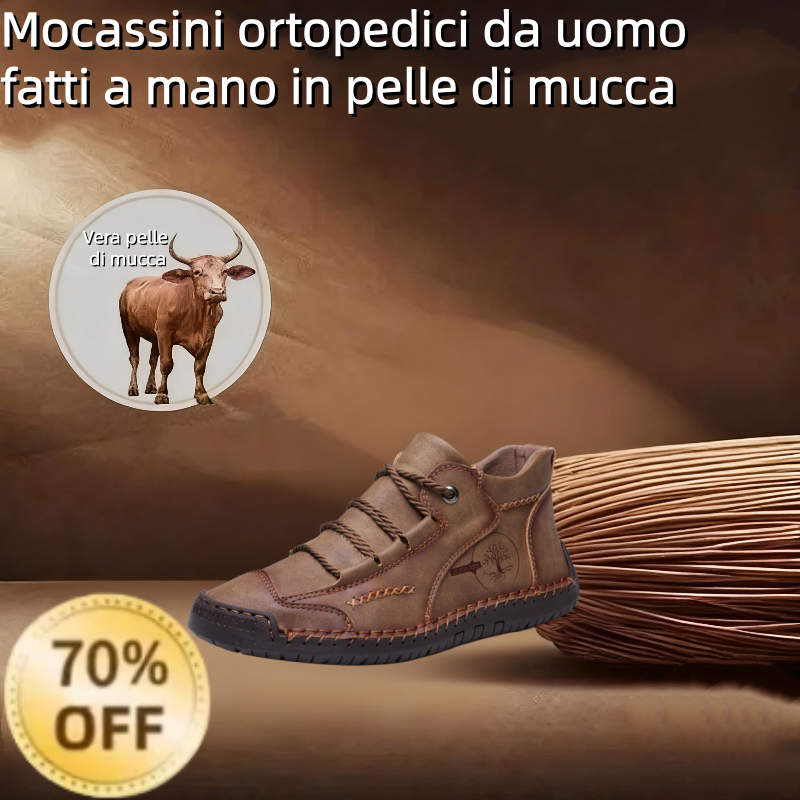 ⏰ Solo oggi: 70% di sconto - Non lasciartelo sfuggire! 🐂 Scarpe ortopediche da uomo migliorate, realizzate con vera pelle bovina australiana. Impermeabili e antiscivolo, 👞 cucite a mano. ✅ - Allevia efficacemente il dolore ai piedi.