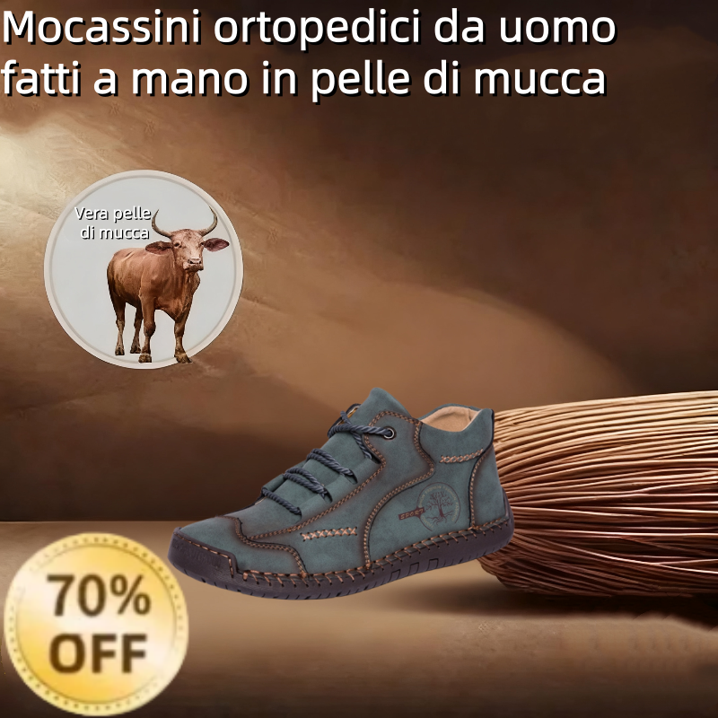 ⏰ Solo oggi: 70% di sconto - Non lasciartelo sfuggire! 🐂 Scarpe ortopediche da uomo migliorate, realizzate con vera pelle bovina australiana. Impermeabili e antiscivolo, 👞 cucite a mano. ✅ - Allevia efficacemente il dolore ai piedi.