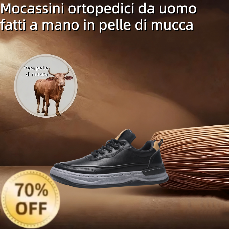 ⏰ Solo oggi: 70% di sconto – Non lasciartelo sfuggire! 🐂 Scarpe ortopediche da uomo di nuova generazione, realizzate in vera pelle australiana. 👞 Cucite a mano. Antiscivolo e impermeabili ✅ Alleviano efficacemente il dolore ai piedi.