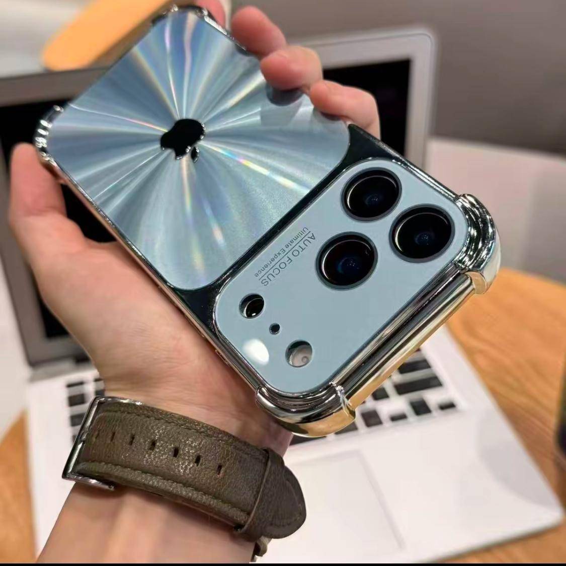 📲高顏值CD紋鐳射適用蘋果17promax手機殼iPhone16四角防摔15高級14