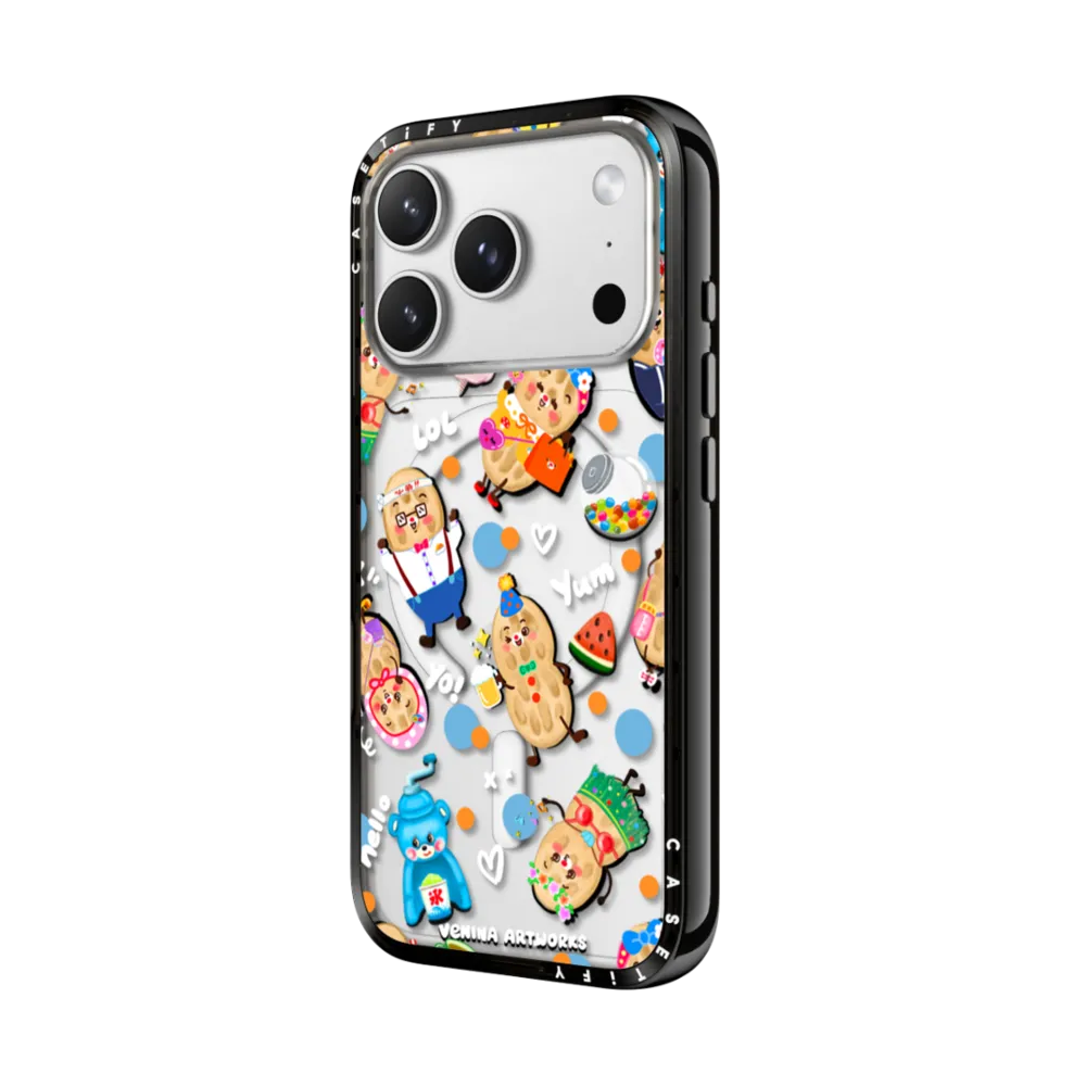 Venina_artworks x CASETiFY iPhone 17 ProMax 手機殼，銀色底黑鏡面設計