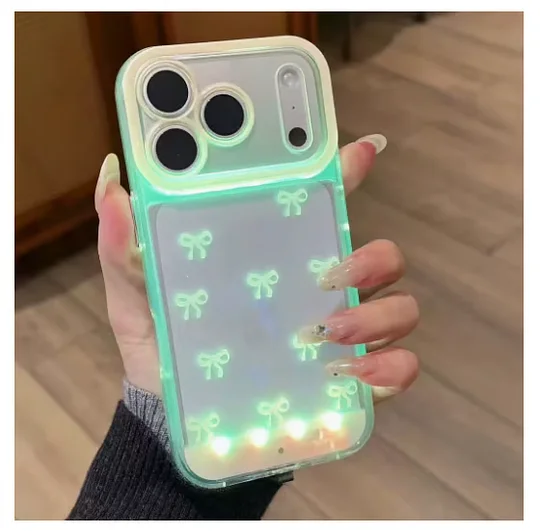 🎉📱炫彩LED蝴蝶结手机壳，兼容iPhone 11/12/13/14/15/16/17 Pro/Pro Max