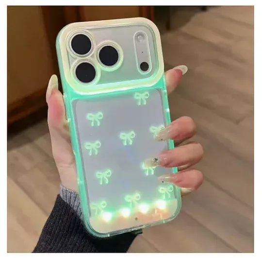 🎉📱炫彩LED蝴蝶结手机壳，兼容iPhone 11/12/13/14/15/16/17 Pro/Pro Max