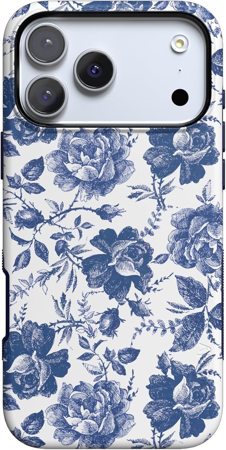 iPhone 17 Pro Max 手機殼 | 藍白花卉圖案 | 玫瑰成名 | 醒目保護設計