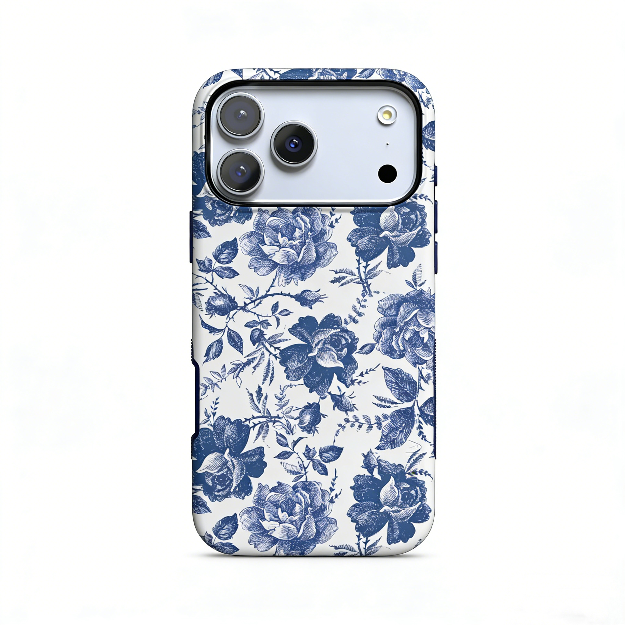 iPhone 17 Pro Max 手機殼 | 藍白花卉圖案 | 玫瑰成名 | 醒目保護設計