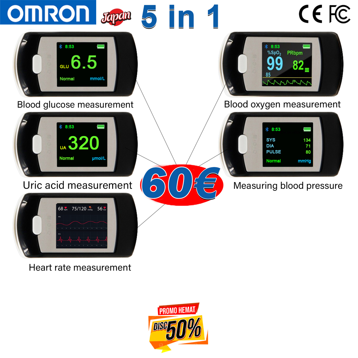 Neinvazívny glukomer Omron (meranie 5 sekúnd, presnosť 99 %)