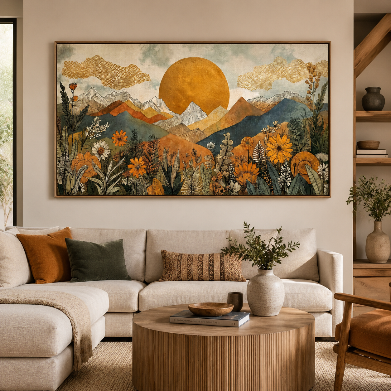 Sunlit Wildflower Mountain Painting