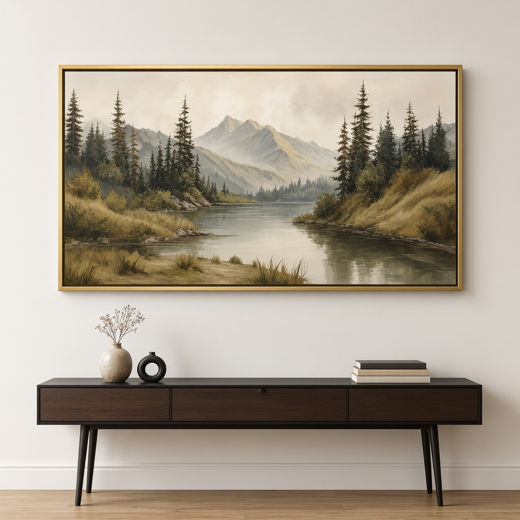 Mountain Lake Landscape Oil Painting