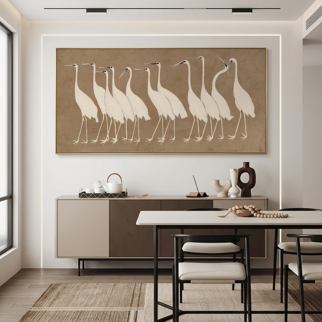 Graceful Cranes Bird Oil Painting