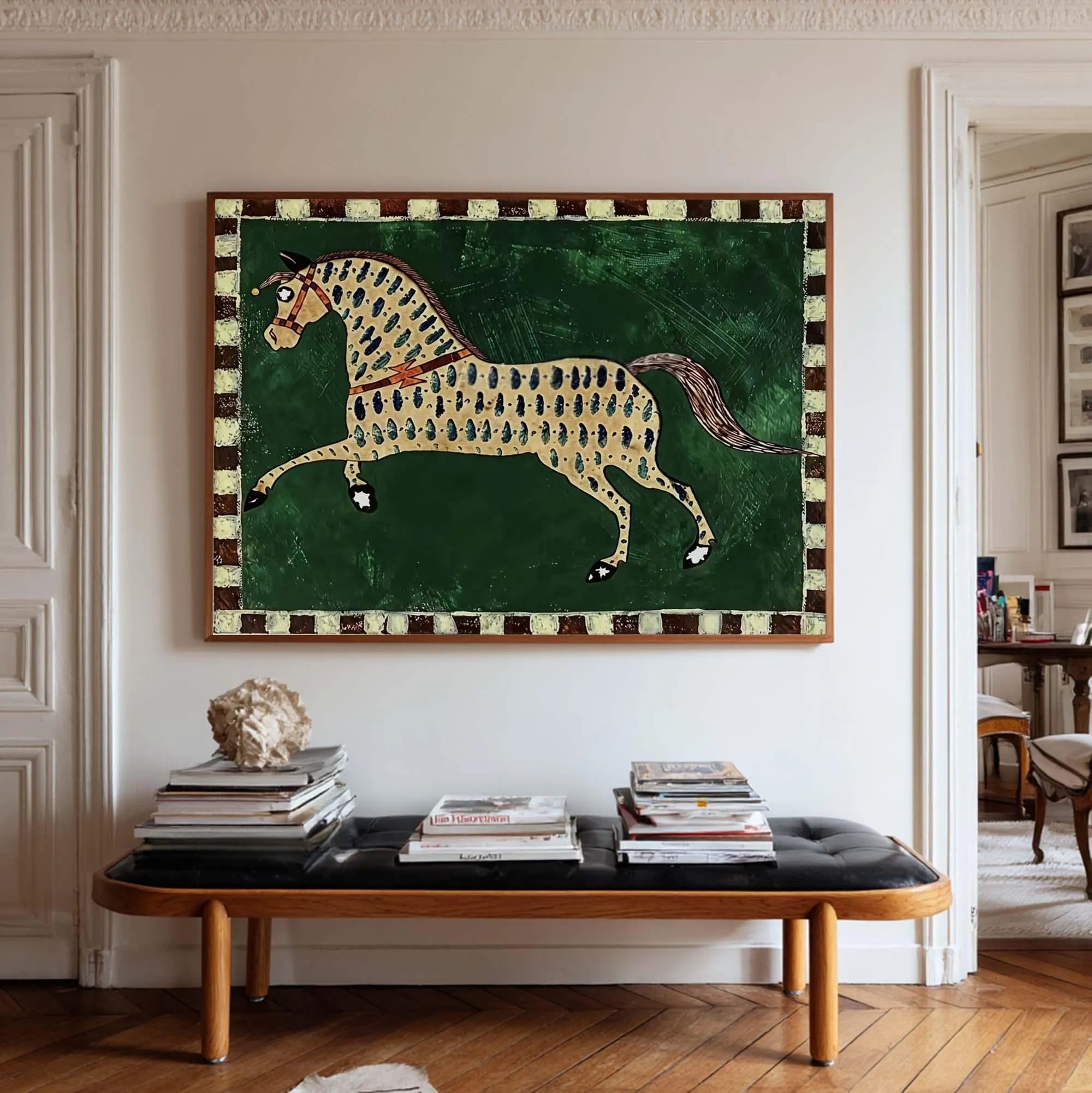 Green Background Horse
