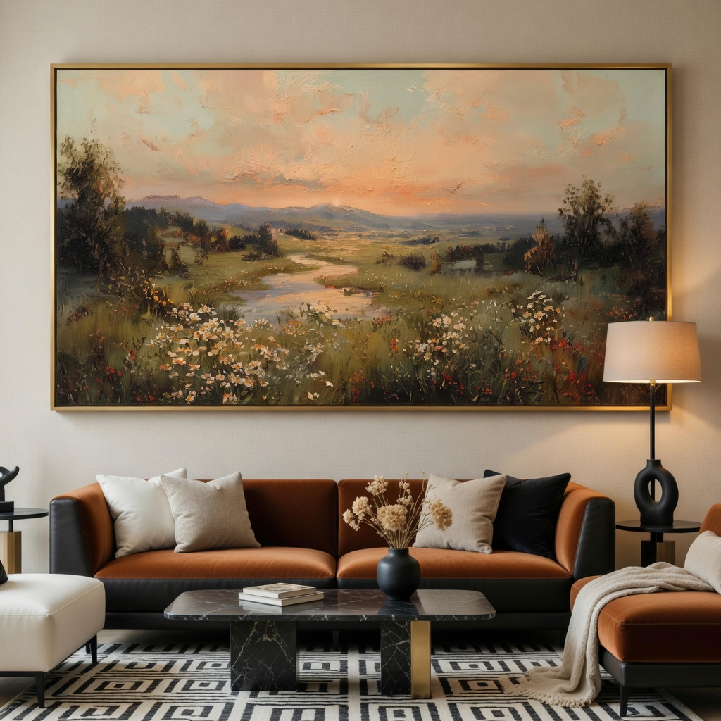 Sunset Valley Landscape Painting