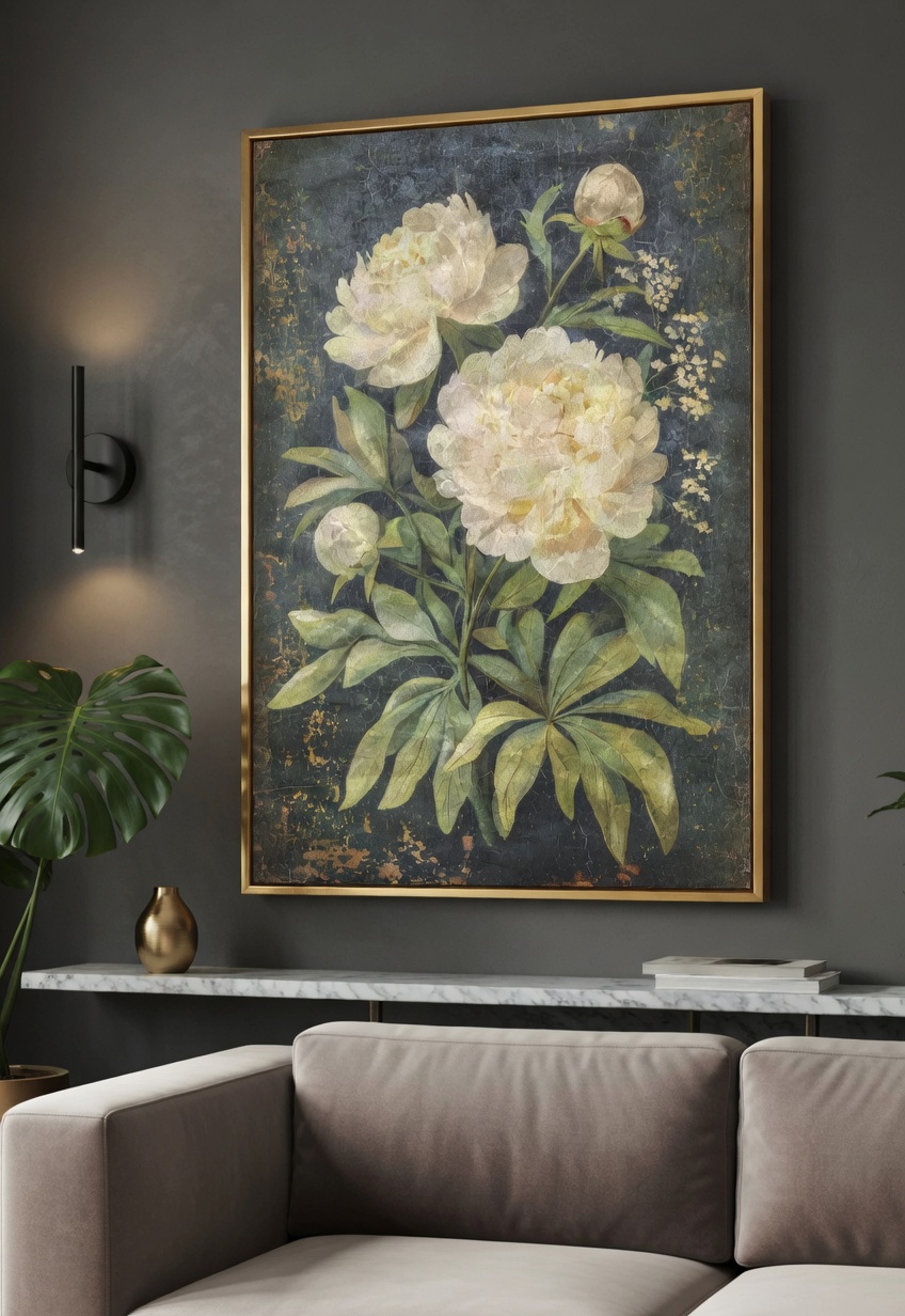 Vintage White Peony Oil Painting