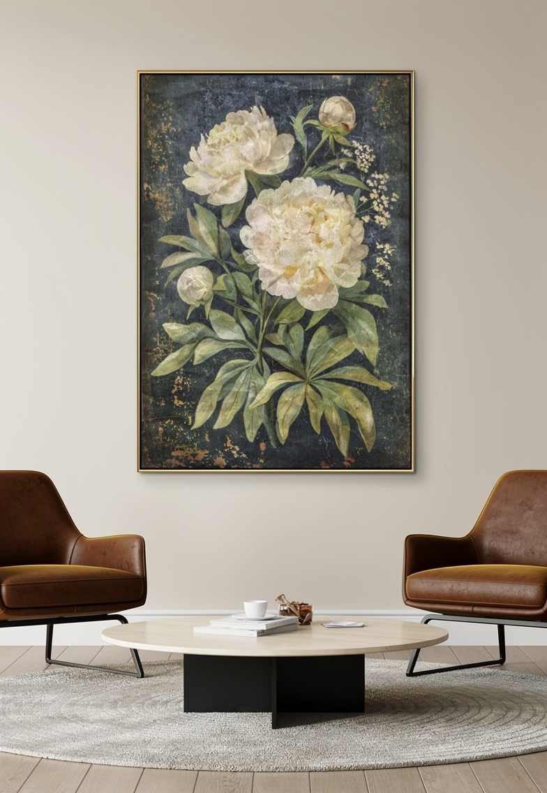 Vintage White Peony Oil Painting
