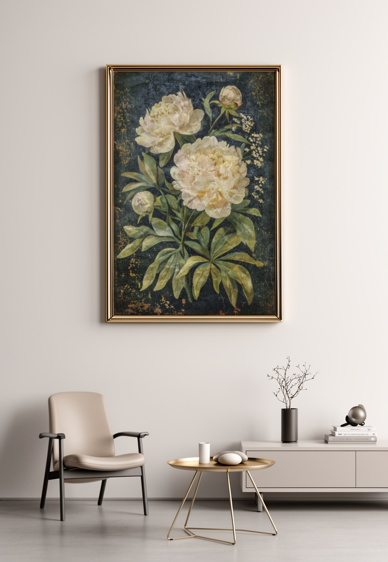 Vintage White Peony Oil Painting