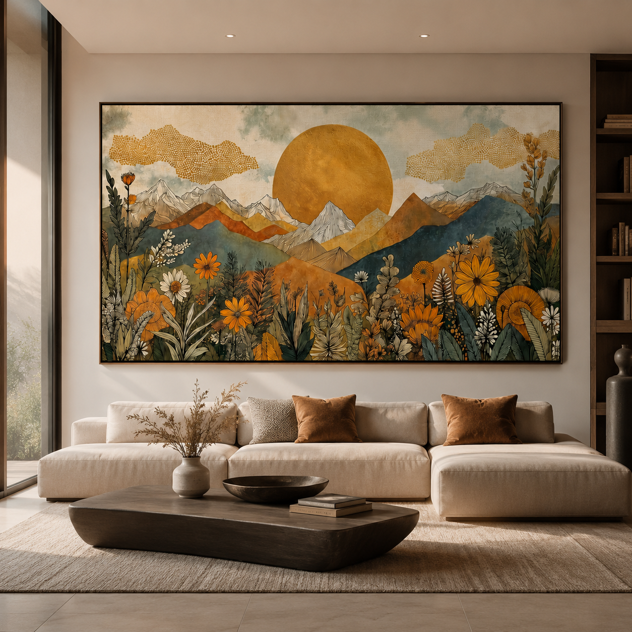 Sunlit Wildflower Mountain Painting