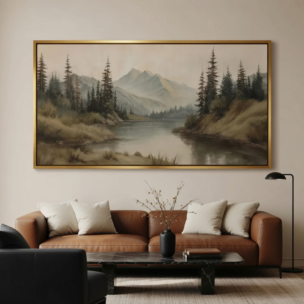 Mountain Lake Landscape Oil Painting
