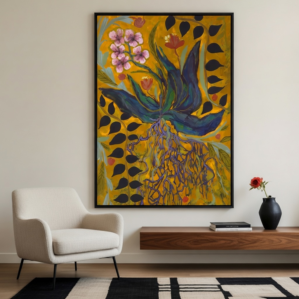 Golden Bloom Botanical Oil Painting
