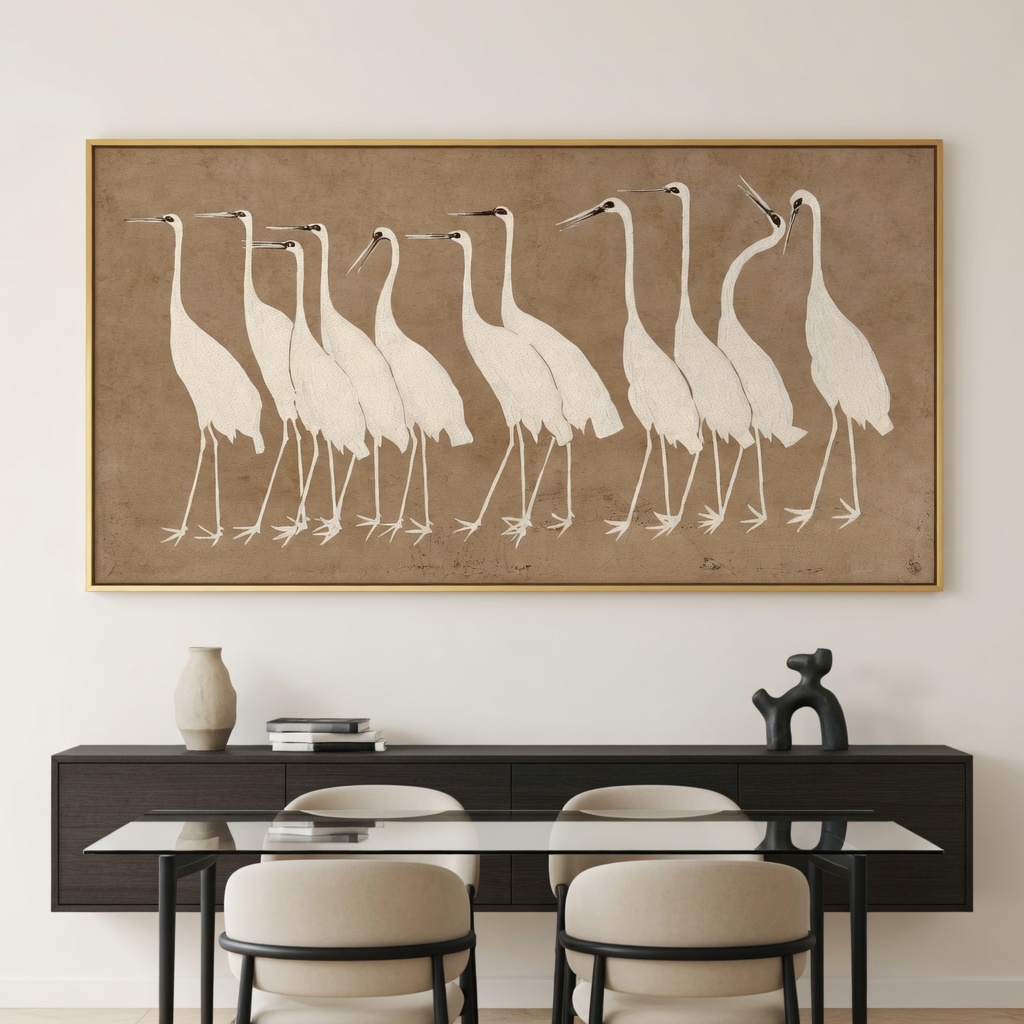 Graceful Cranes Bird Oil Painting