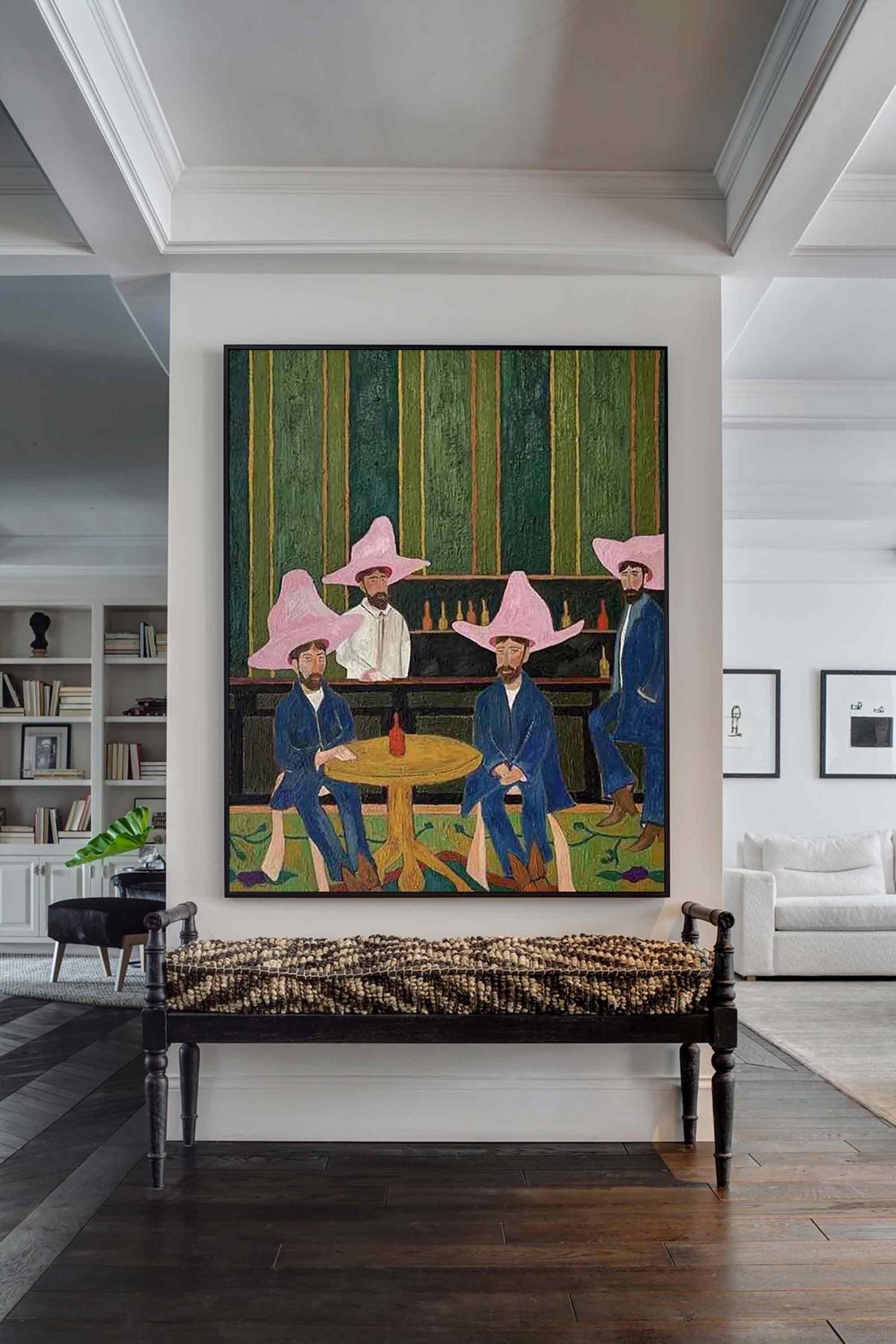 Pink-Hat Party - Quirky Social Scene Art