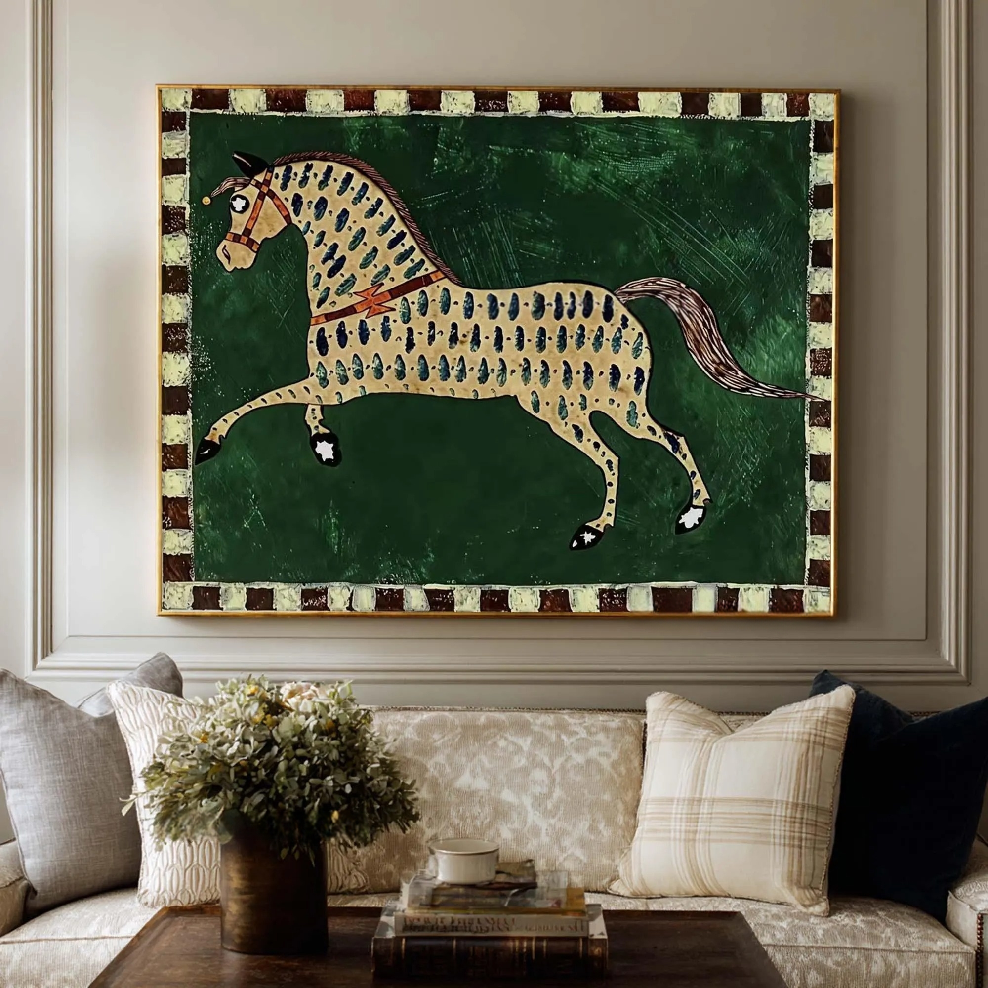 Green Background Horse