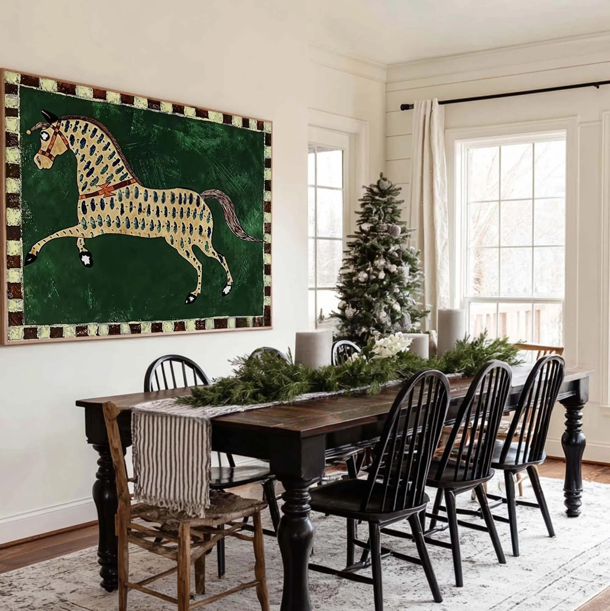 Green Background Horse