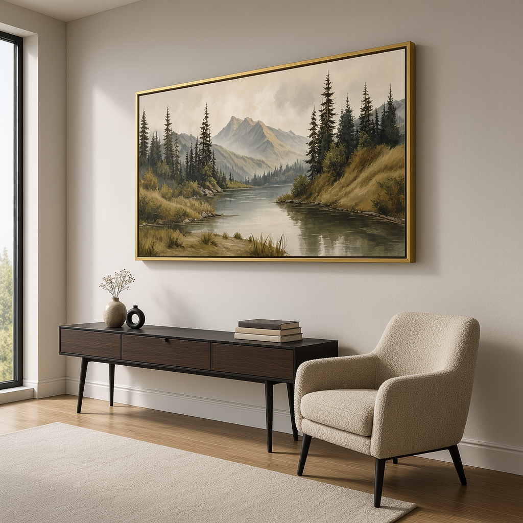 Mountain Lake Landscape Oil Painting