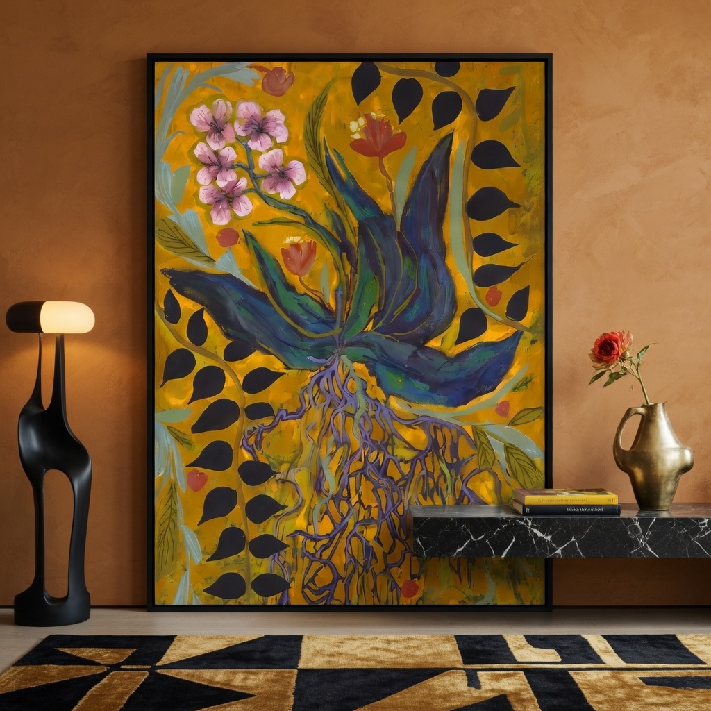 Golden Bloom Botanical Oil Painting