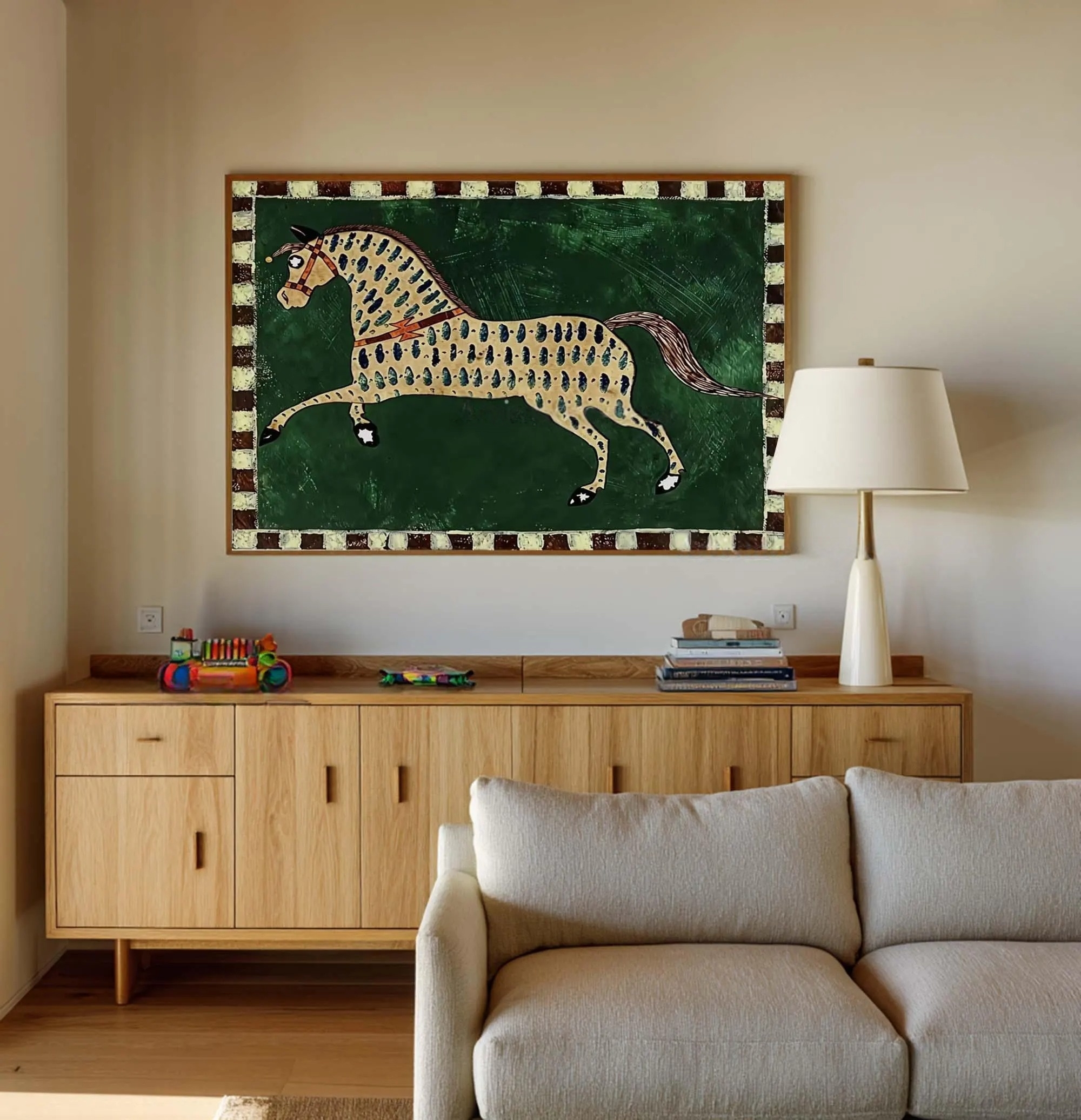 Green Background Horse