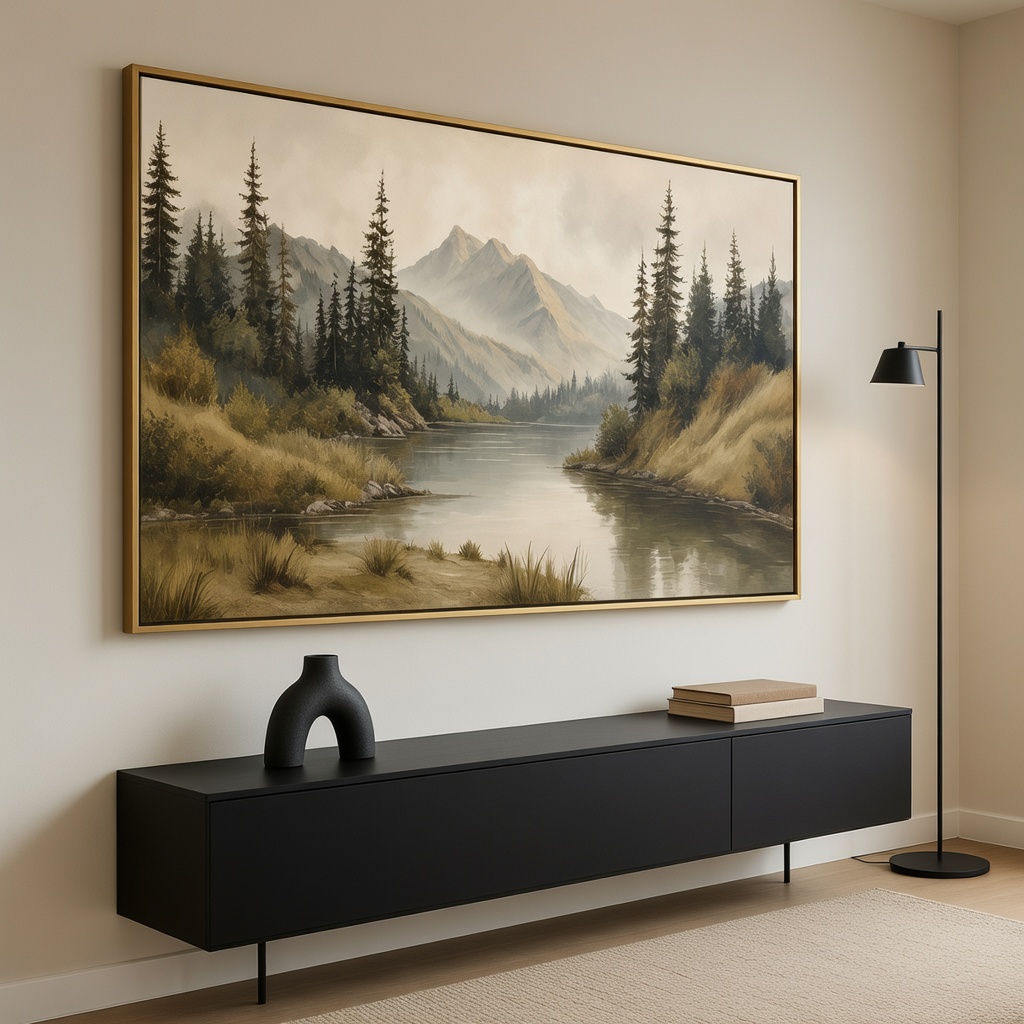 Mountain Lake Landscape Oil Painting