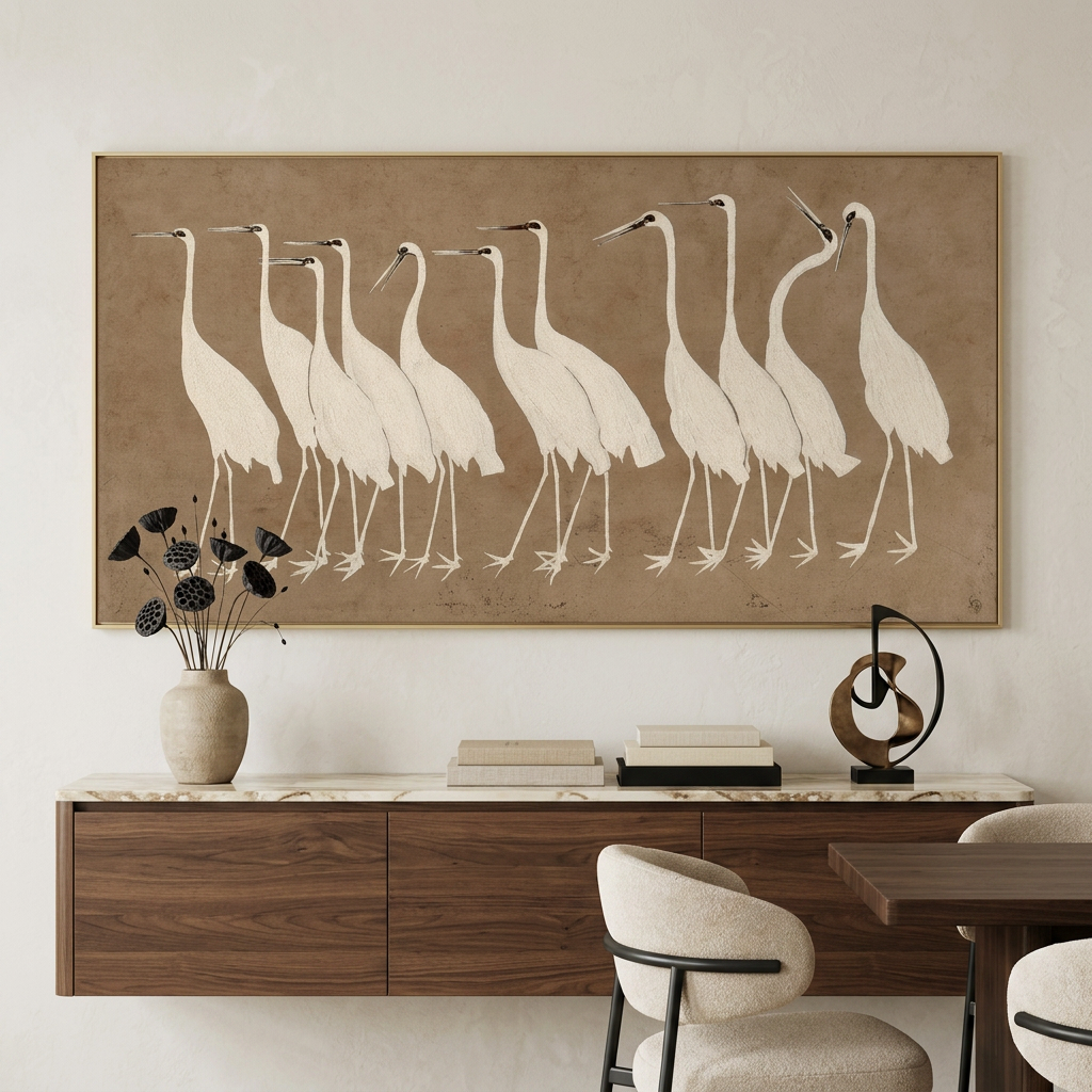 Graceful Cranes Bird Oil Painting