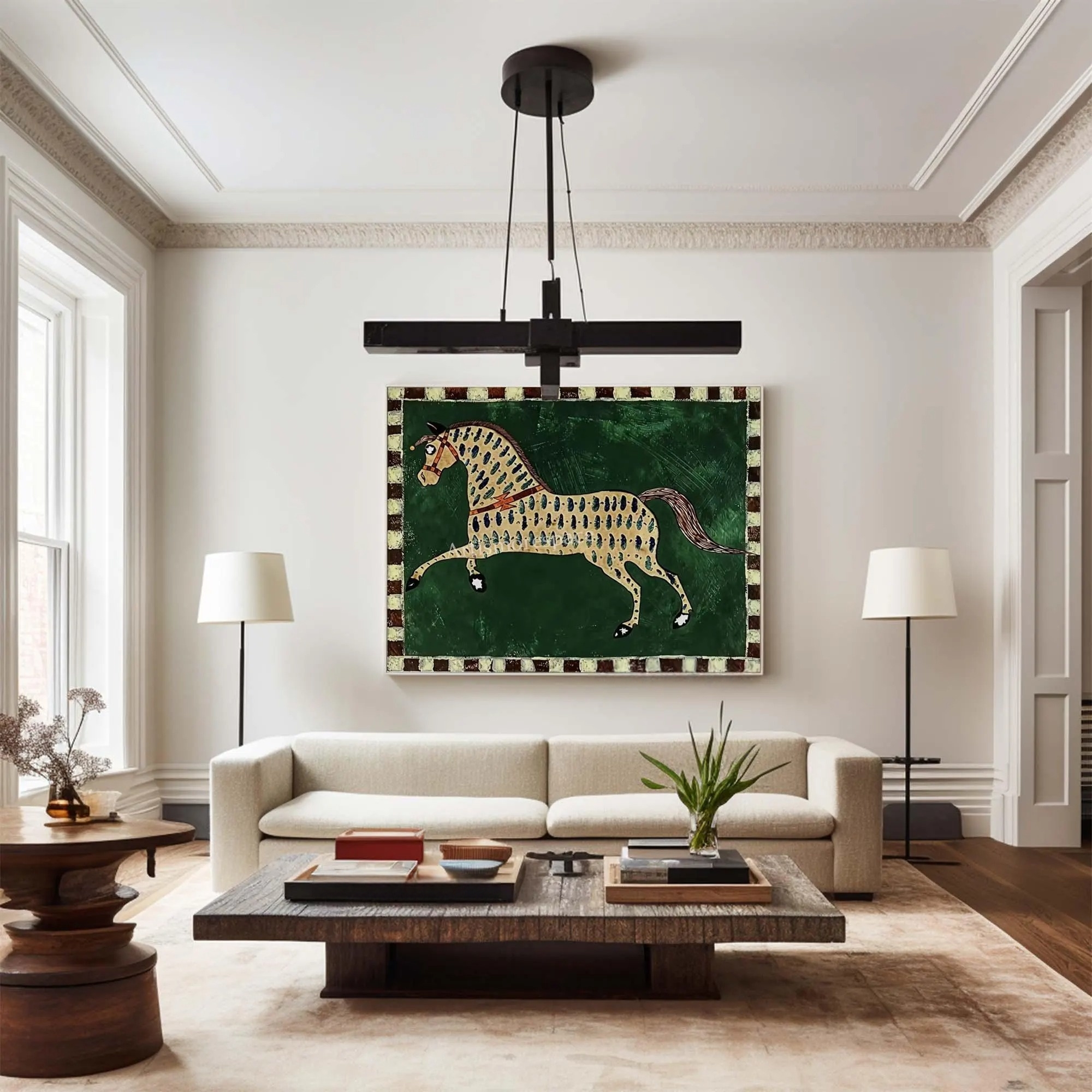 Green Background Horse