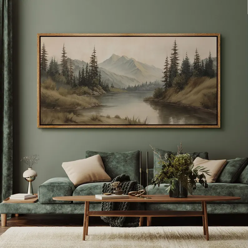 Mountain Lake Landscape Oil Painting