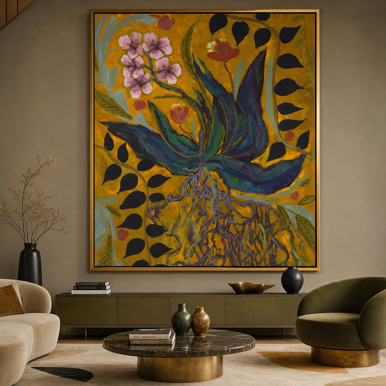 Golden Bloom Botanical Oil Painting