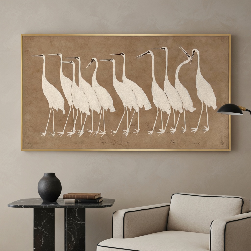 Graceful Cranes Bird Oil Painting