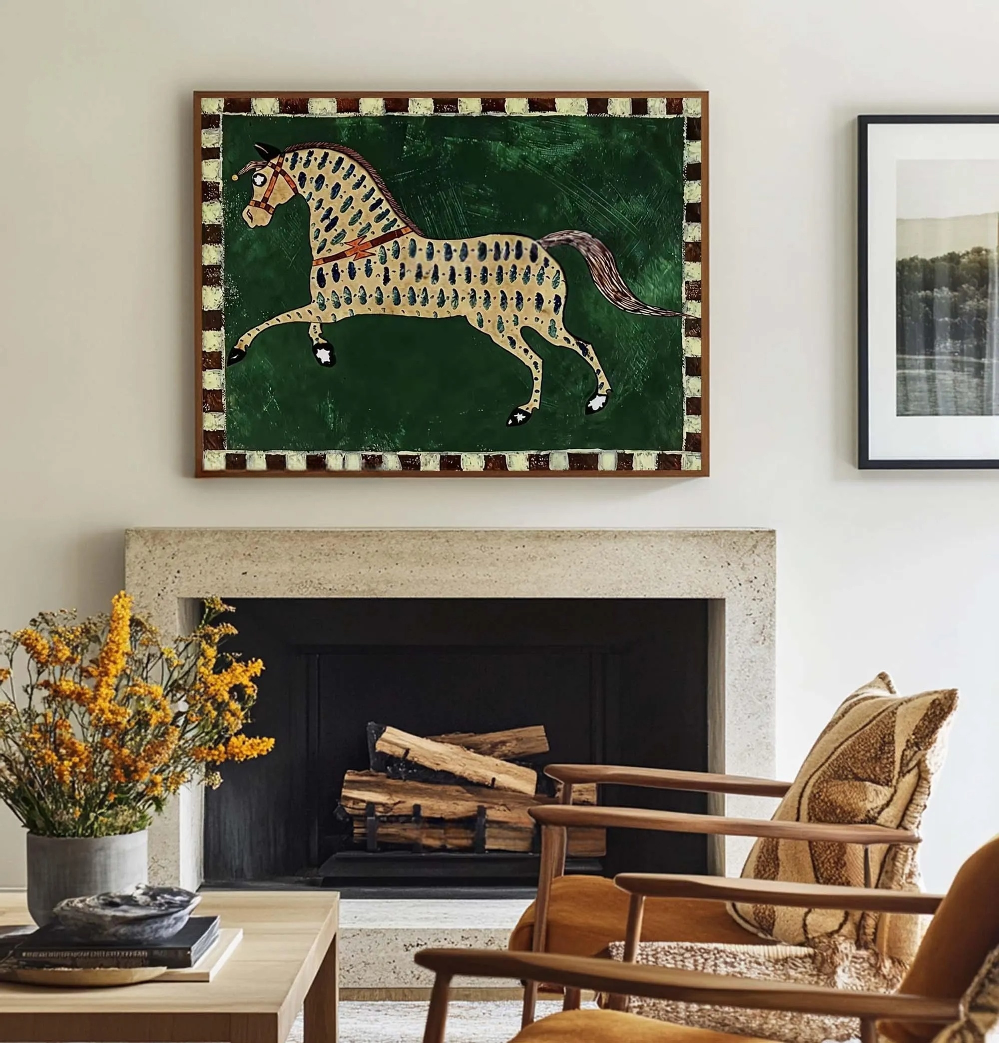 Green Background Horse