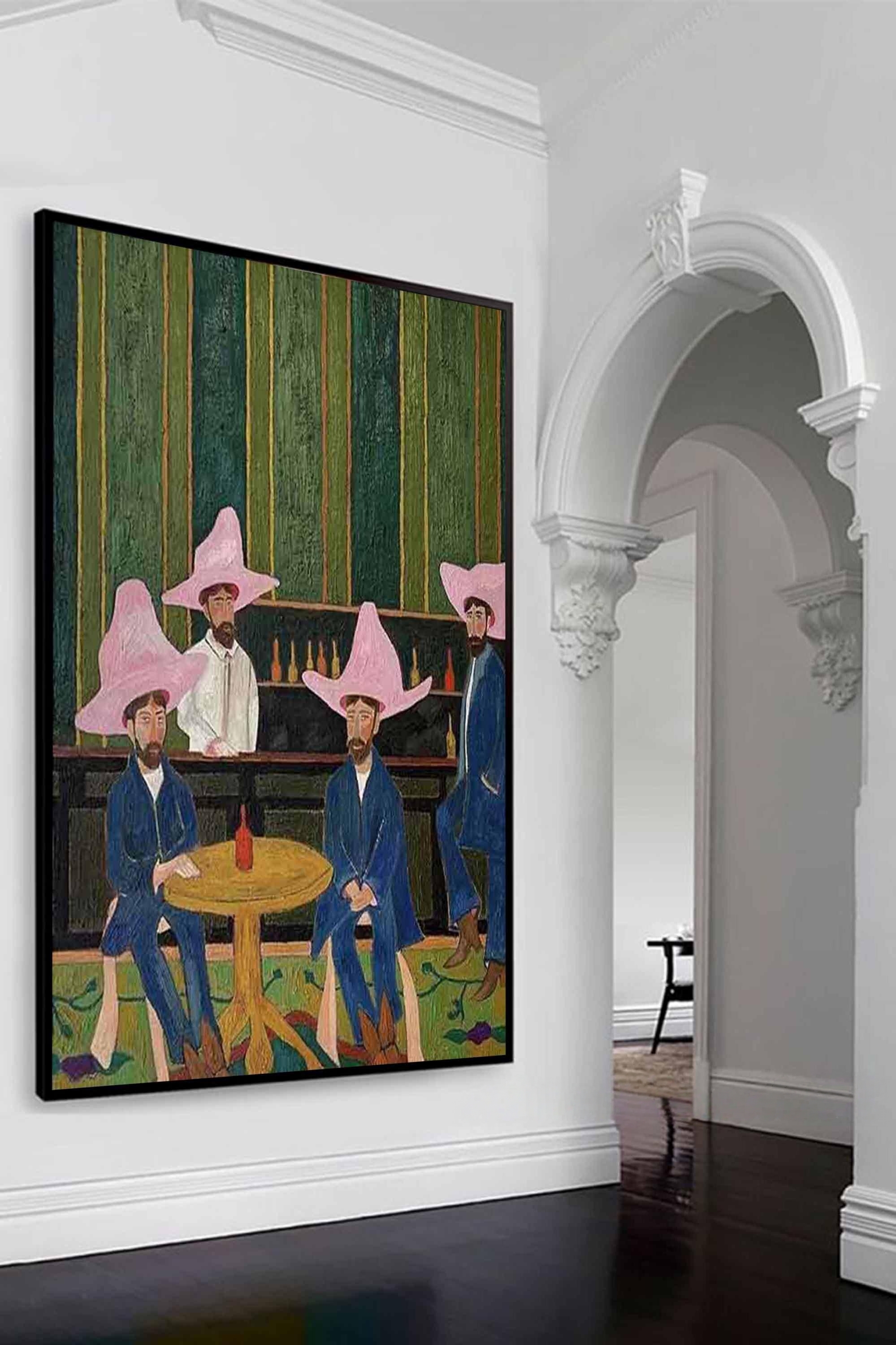 Pink-Hat Party - Quirky Social Scene Art
