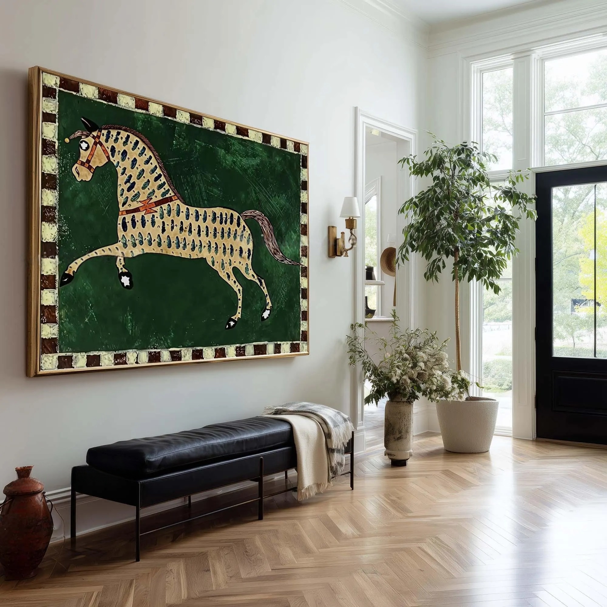 Green Background Horse
