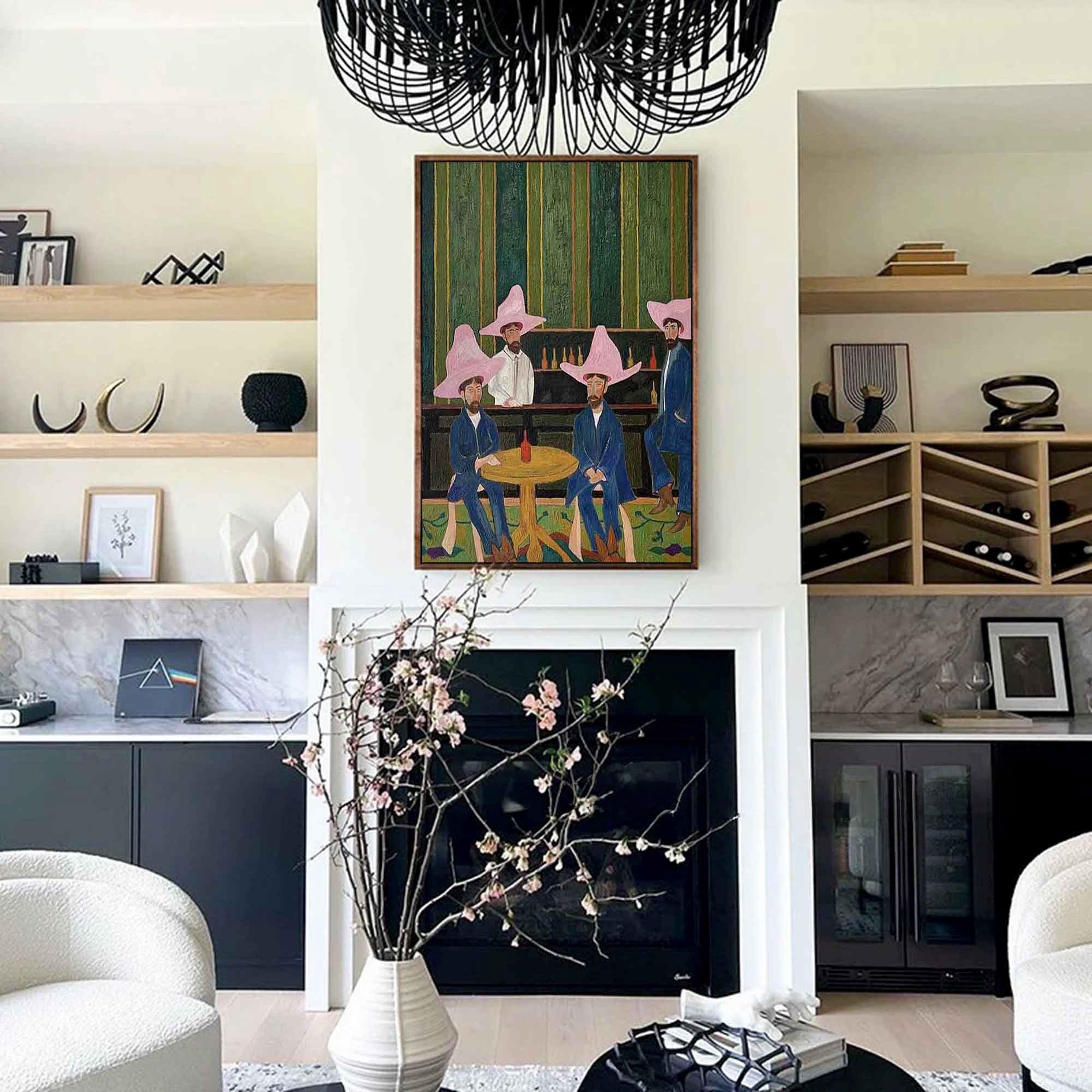 Pink-Hat Party - Quirky Social Scene Art