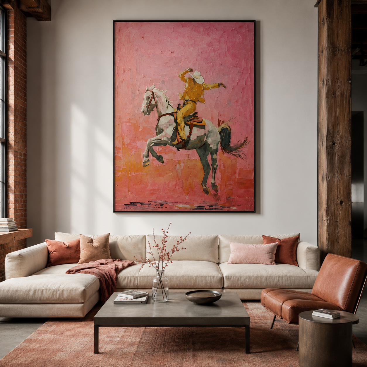 Pink Cowboy Rider Hand-Painted Oil Painting