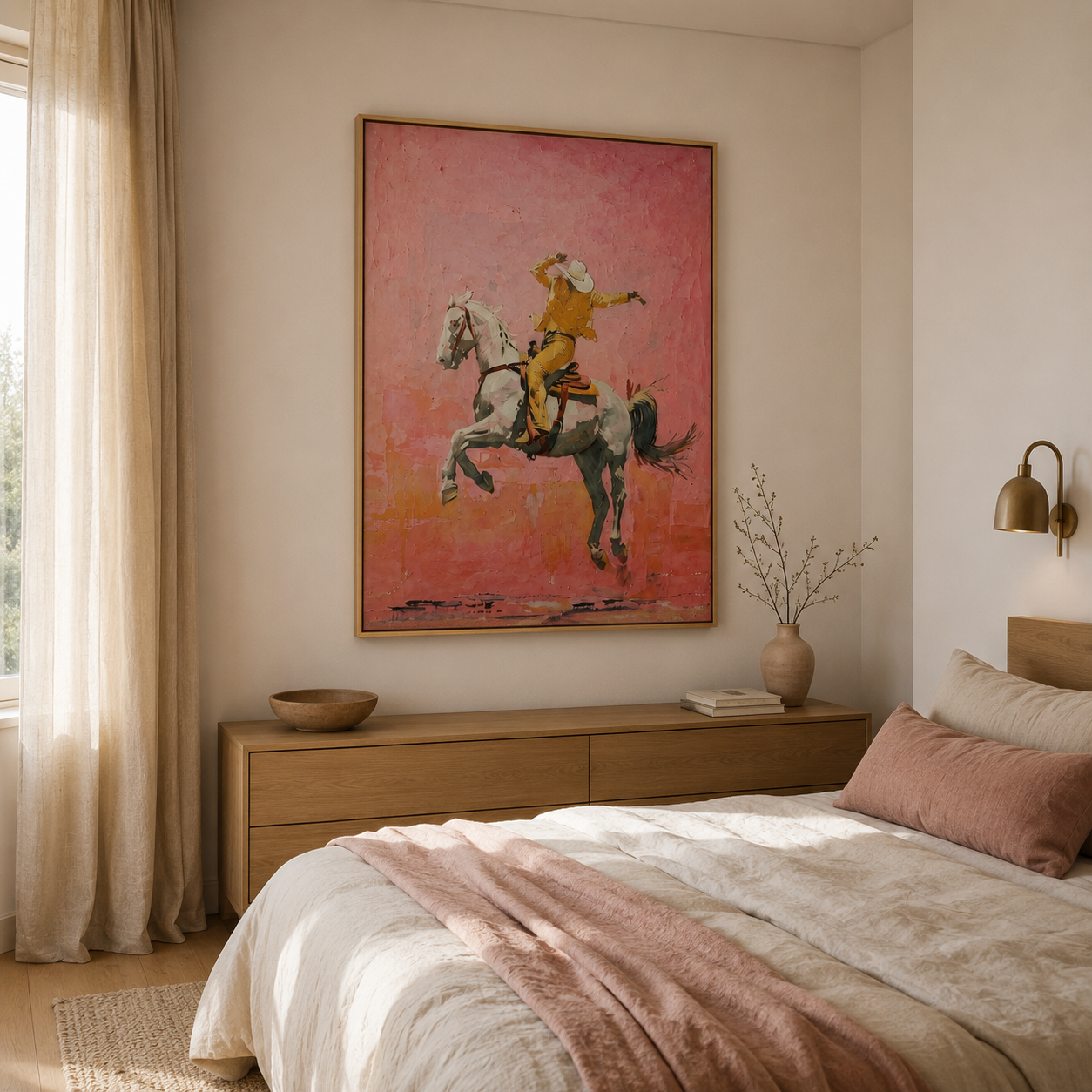 Pink Cowboy Rider Hand-Painted Oil Painting