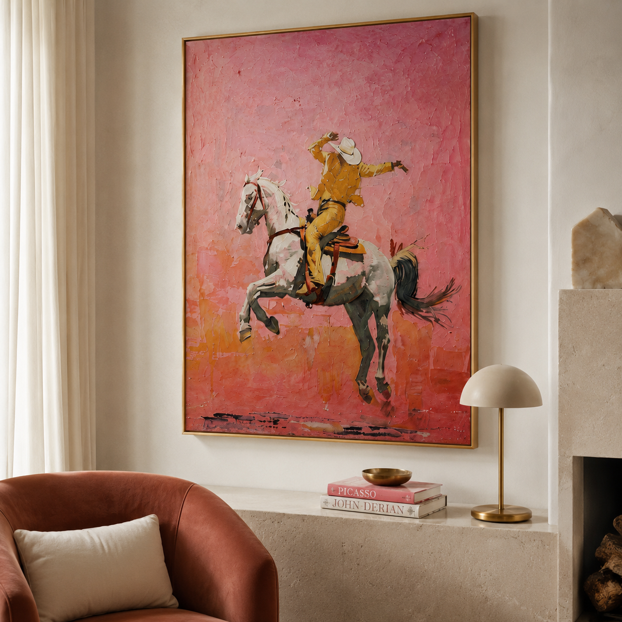 Pink Cowboy Rider Hand-Painted Oil Painting