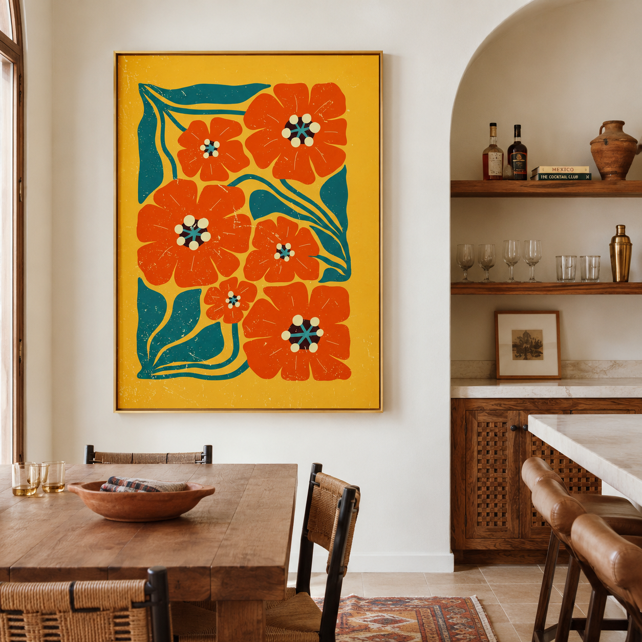 Teal Vines and Orange Petals