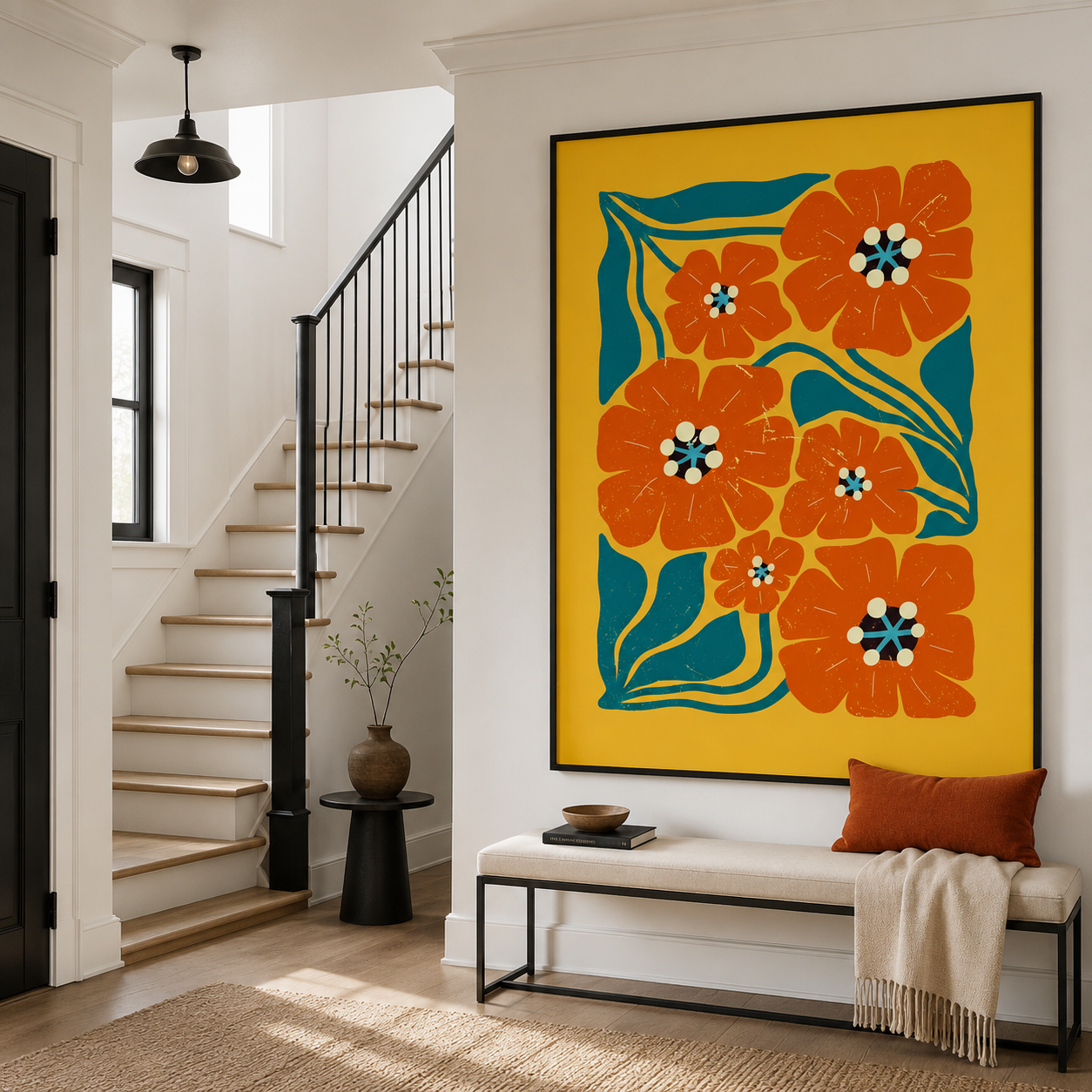 Teal Vines and Orange Petals