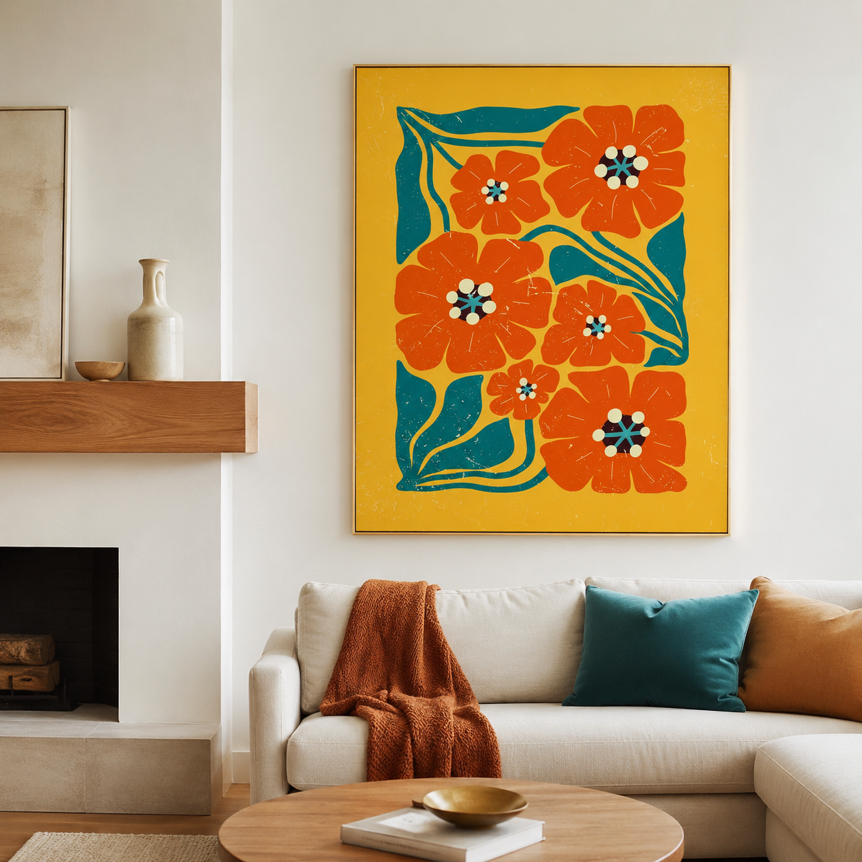 Teal Vines and Orange Petals