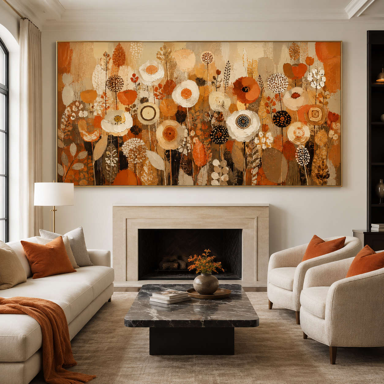 Orange Floral Wall Art | Autumn Meadow