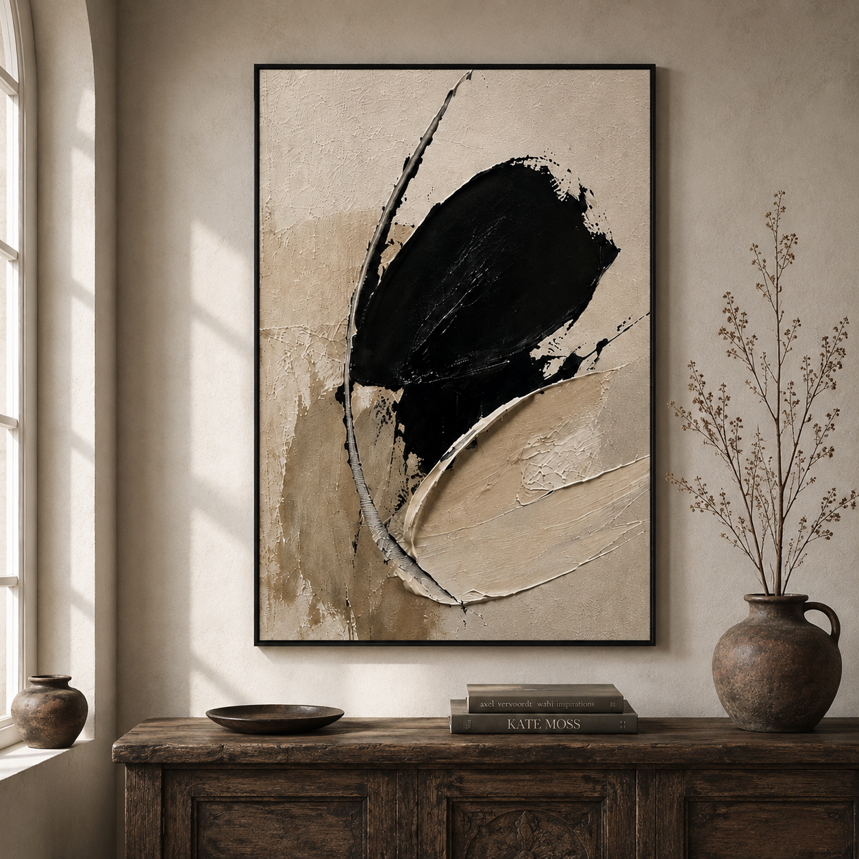 Black Beige Abstract Wall Art | Silent Orbit