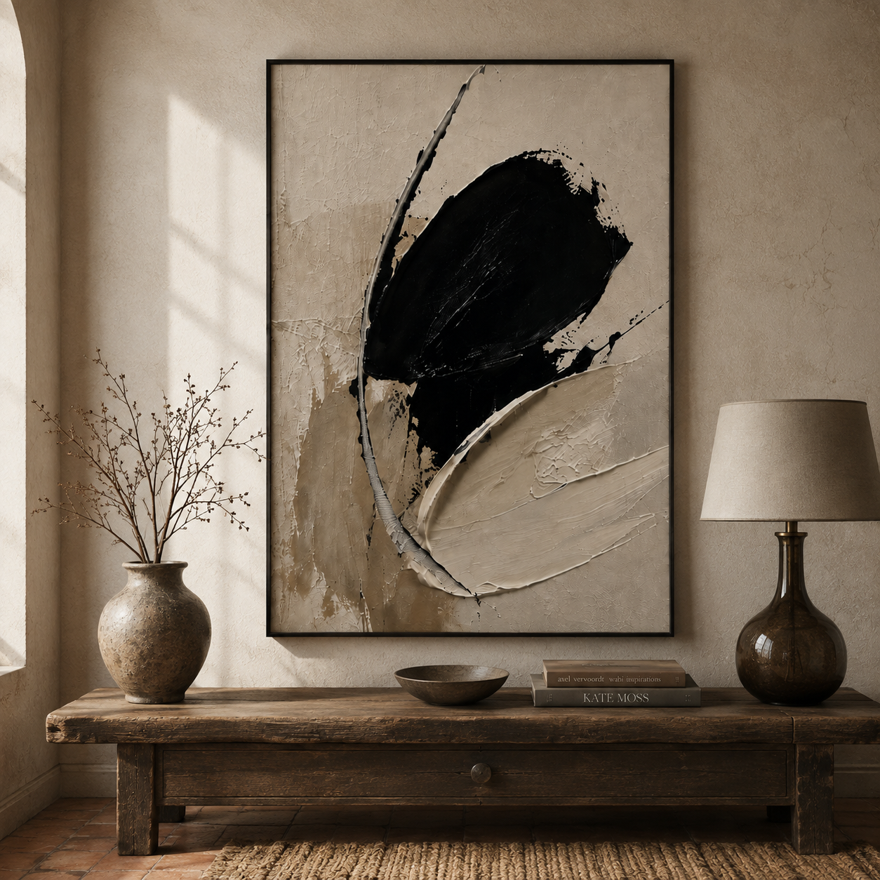 Black Beige Abstract Wall Art | Silent Orbit