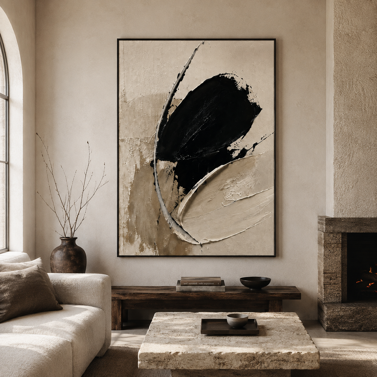 Black Beige Abstract Wall Art | Silent Orbit