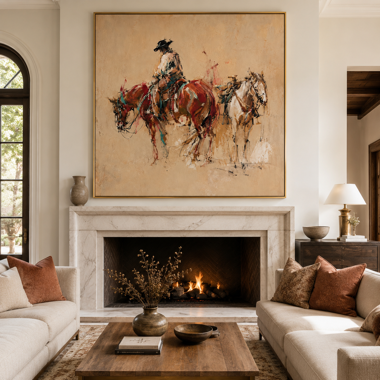 Cowboy Horse Painting | Two Horses at Dusk