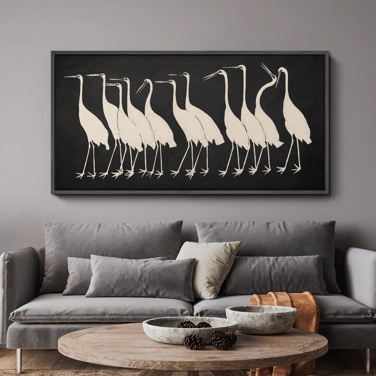 Black & White Crane Oil Painting